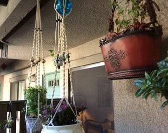 Glass sea float macrame hanger