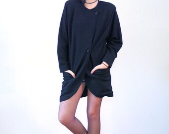 80s Ungaro Coat S M, Ungaro Ter Coat, Black Wool Coat, Avant Garde Coat, Asymmetrical Designer Coat, Ungaro Ter Jacket, Black Ungaro Jacket