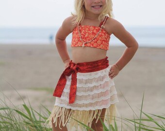 Moana Birthday Costume - Moana Party Dress - Moana Toddler Costume - Girls Grass Skirt - Moana Outfit - hand made - 12 months to 8 years