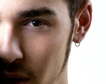 Mens hoop earrings, continuous endless hoop earrings, white gold plated hoop earrings, sterling silver hoop earrings, 11mm wire hoops, 552W