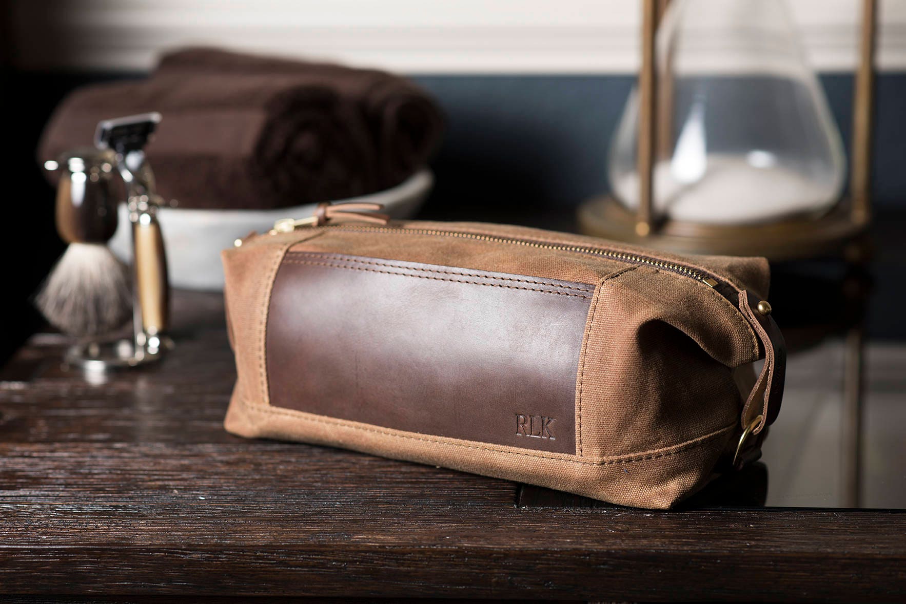 Waxed Canvas Dopp Kit Personalized Expandable