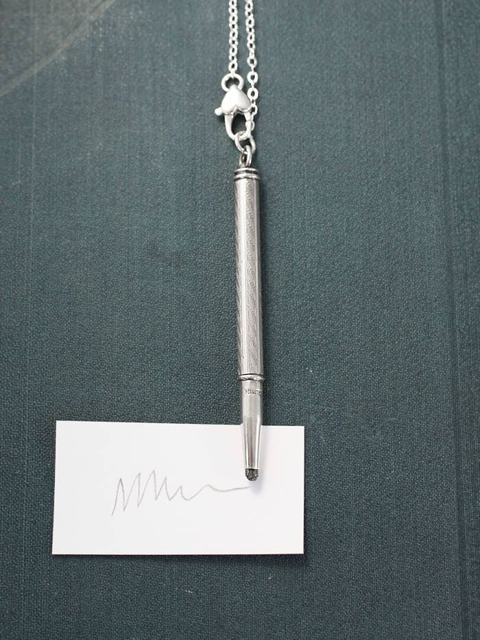 Vintage Sterling Silver Chatelaine Pencil Necklace, Simple Texture