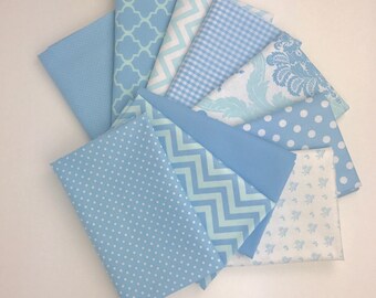 Baby blue fabric, Baby boy fabric, Bundle of 10 Fat Quarters 100% cotton fabric for Quilting and general sewing projects.