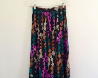 Vintage 80's Abstract Midi Skirt with Pockets S 26