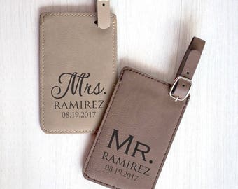 Pair of Personalized Mr. & Mrs. Luggage Tags: Custom Wedding Luggage Tags, Bride Groom Luggage Tags, Personalized Mr. Mrs. Gift, SHIPS FAST