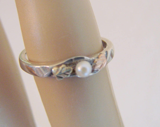 Vintage Sterling Silver 10K Gold Cultured Pearl Ring Size 6.5 Hallmarked Signed "L" Jewelry Jewellery