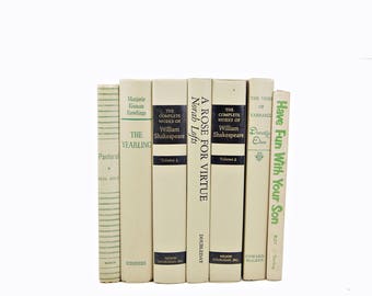Creamy Tan Decorative Books, Beige Book Decor, Wedding Decoration, Shabby Chic Old Books, Antique Book set, Country chic, shakespeare