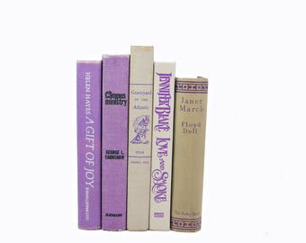 Purple lavender Antique Decorative Books, Beige Book Decor, Wedding Centerpiece, Old book set, Book COllection Instant LIbrary
