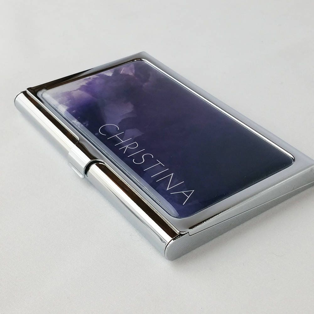 personalized business card holder custom artist business card case purple metal credit card holder - Custom Business Card Holder personalized business card holder custom artist business card case purple metal credit card holder - Custom Business Card Holder