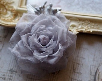 Silver Wedding Accessory, Grey Fabric Flower, Grey Wedding Flower, Grey Bridesmaid Flower, Gray Bridal Hair Flower, Grey Hair Flower