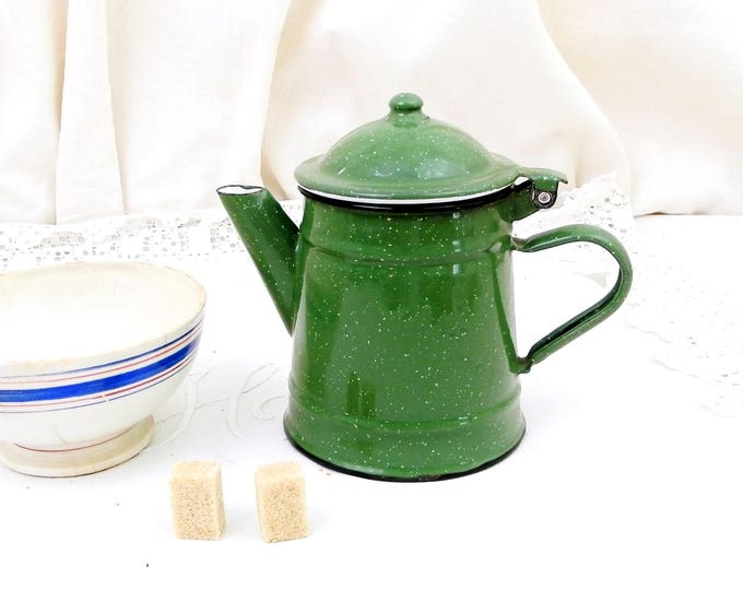 Small Vintage Excellent Condition Green Speckled Enamelware Coffee Pot, French Child's Toy Cafetiere, Country Cottage Kitchen Enamel Decor,