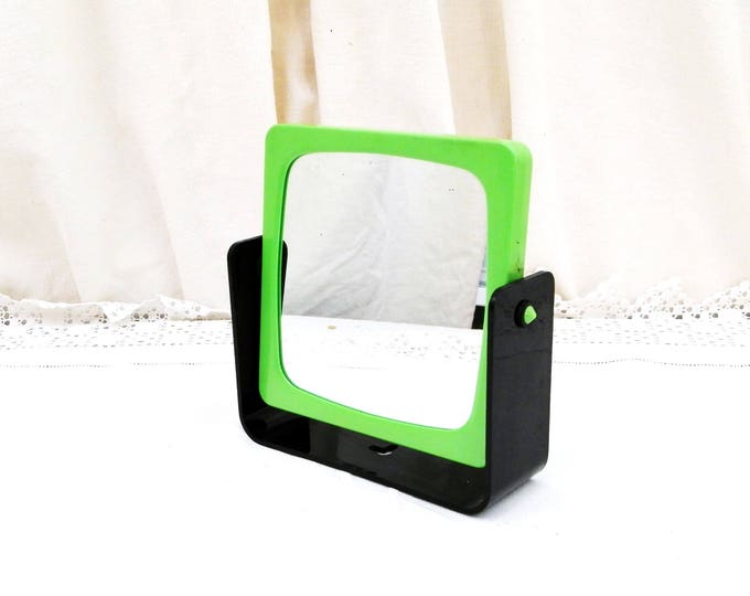 Vintage 1980s Swivel Make Up Vanity Mirror Double Sided with Green and Black Frame Free Standing or Wall Mounted, Bathroom Accessory