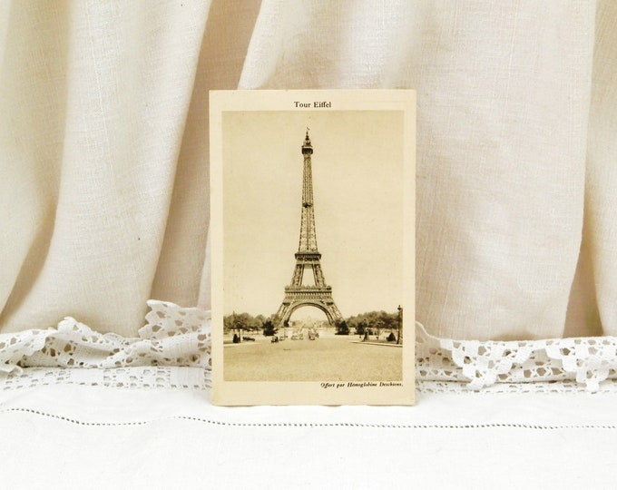 Antique French Unused Black and White Sepia Postcard View of The Eiffel Tower, Retro Parisian Decor, Deltiology from France, Vacation Paris
