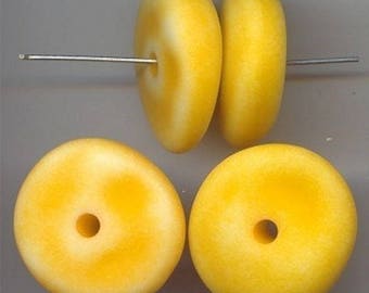 12 Vintage Yellow Matte Wash Acrylic 28x10mm Nugget Disc Spacer Beads 5738