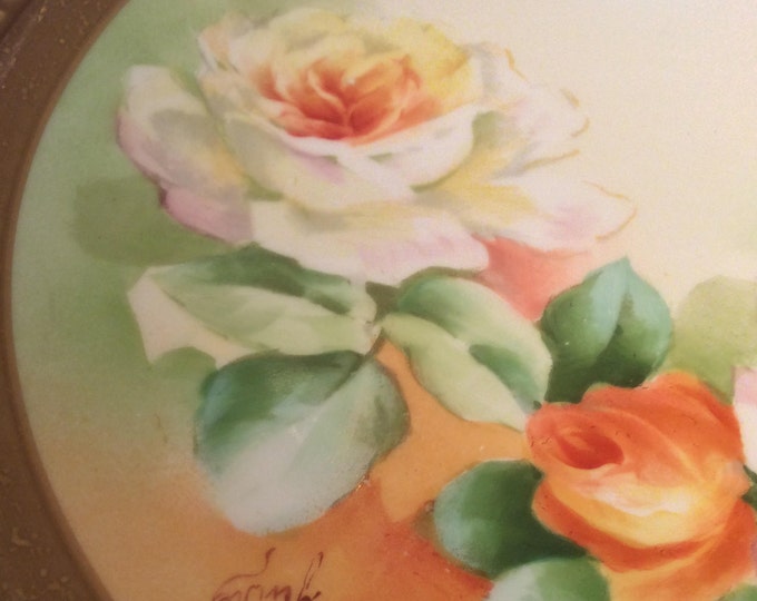Limoges Vintage Cabinet Plate, Yellow Rose Bouquet, Old Abbey Plate, Gift For Her, Gift For Christmas, Antique Wall Plate