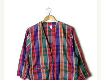 ON SALE Vintage Colorful Checked/Plaid Cotton Cardigan from 1980's*