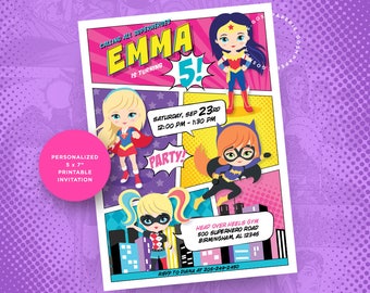 Superhero Girl Invitation. Superhero Invitation. DC Superhero Girls. Supergirl Invitation. Superhero Girl Party. Superhero Girl Birthday.