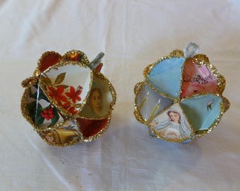 2 Christmas Card Ornaments~~Vintage Recycled Christmas Cards~~Folded Christmas Card Ornament~~Christmas Origami Ornament~~~Christmas Decor