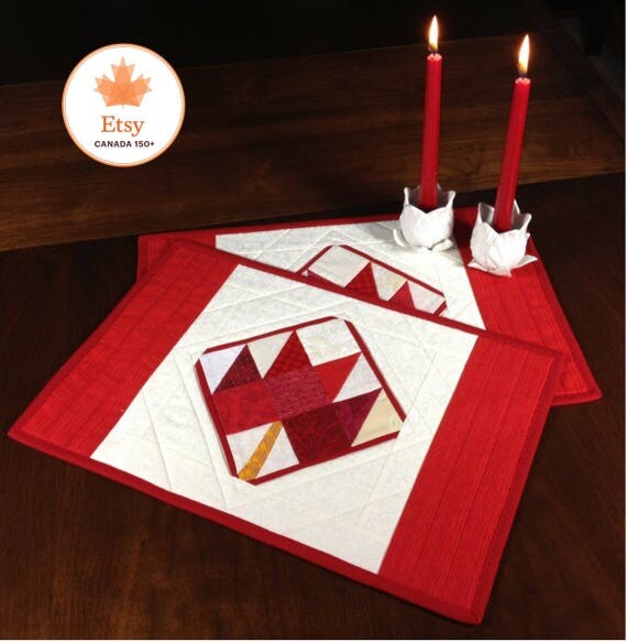 Red Maple Leaf Quilted Placemats Canada 150 Quilted Place