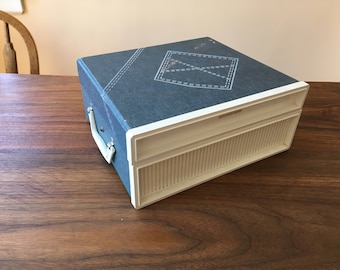 1970s Sears 33/45 Blue Denim Phono Portable Suitcase Phonograph