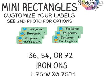 Kid's Iron On Name Labels, 1.75" x 0.5" Mini Rectangles for Clothing, School, Uniform, Daycare Iron On Labels