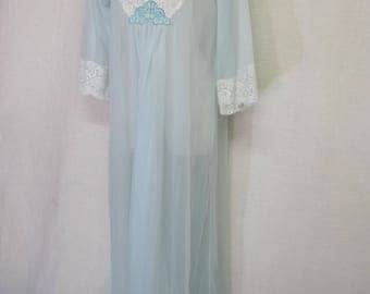 Mid Century Nightgown Pale Blue Nightgown Sheer Nylon Nightgown 1960's Nightgown