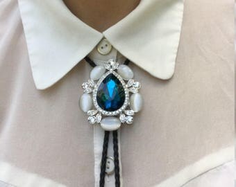 Victorian Blue Sapphire stone BOLO TIE necklace