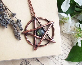 Pentagram necklace Pentacle necklace Wiccan jewelry Witch pendant Occult necklace Pagan jewelry Labradorite occult Pentagram jewelry Goth