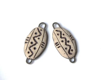 A pair of stoneware CONNECTORS - RUSTIC and EARTHY ceramic beads - handmade jewelry components