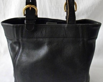 Vintage Black Leather Coach Buckle Bag