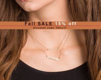 Gold, Rose Gold or Silver Bar Necklace, Custom Gold Bar, Engraved Necklace, Customized Name Bar Necklace, Personalized Gold Bar Necklace