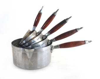 5 French Beveled Hammered Spout Saucepans, SFMO Minerva Embouti Pan, Pure Aluminium, Cookware Set