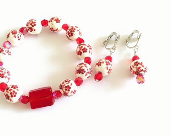 Set bracelet and earrings red ref 525