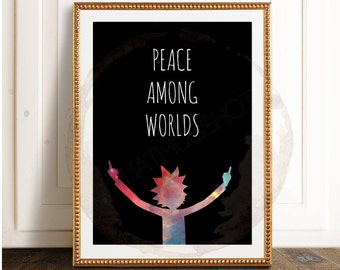 RICK AND MORTY // Peace Among Worlds Poster, Printable Minimalist Rick and Morty Wall Art Decor, Minimalist Funny Rick Art Décor Poster