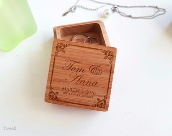 Wedding wood ring box, handmade personalized wedding ring bearer, custom bamboo ring box by TreeX