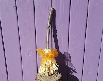 Halloween Broom, Pumpkin Charm, Wiccan Amulet, Samhain Broomstick, Autumn Witch Besom, Pagan Altar, Witchy Home Decor, Protection Decoration