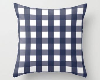 Buffalo Check Pillow, Blue Plaid Pillow, Navy Checkered Cushion, Box Check Decor Cushion, 16x16 18x18 20x20, Decorative Pillow, Throw Pillow