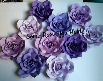 Purple Paper Flower Backdrop,10 Paper Flowers Set,Paper Flowers Wall Decor,Baby Shower Decoration,Paper Roses,Party,Wedding,Nursery Wall Art