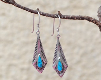 Turquoise feathers earrings and sterling silver