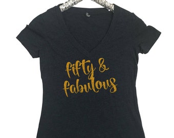 Fifty & Fabulous Women's T Shirt Happy Birthday Shirt Birthday Shirt 50th Birthday Shirt Wine Pop Fizz Clink Shirt North 2 South Designs