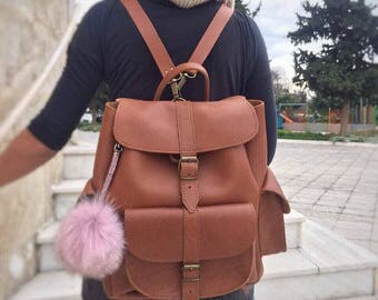 Brown Leather Backpack Women, Leather Rucksack, Everyday Bag, Made in Greece from Full Grain Leather, LARGE.
