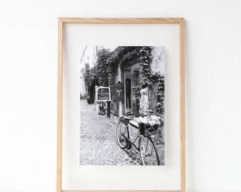 Paris, France, Travel, Flowers, Bicycle, Black and White, Black Friday, Photography, Digital Download, Prints, Monochrome,