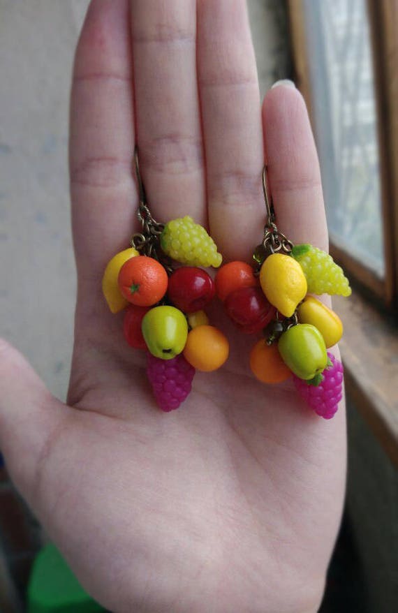 Fruit Earrings Polymer clay jewelry Food earrings Cherry
