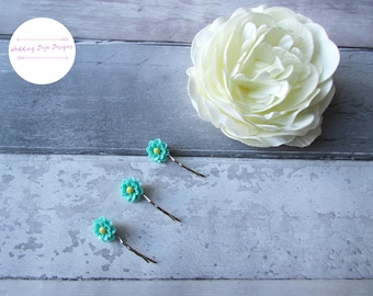 Flower Hair Pins, Flower Hair Pins, Aqua Hair Pins, Girls Hair Accessory, Flower Girl Hair Pins, Wedding Hair Pins, Flower Girl Gift