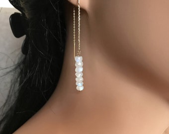 Long Dangle Earrings Delicate Earrings Moonstone Earrings Dainty Crystal Earrings Dainty Earrings Delicate Jewelry Crystal Long Earrings