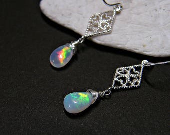 Opal earrings for women, opal jewellery, Ethiopian opal earrings, opal jewelry, opal drop earrings, Welo opal PETITE earrings in 925 silver