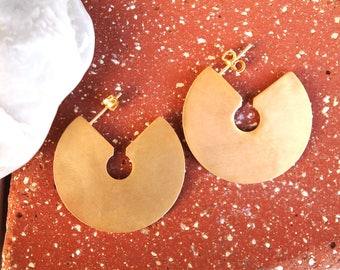 Gold Plated Disc Earrings,Geometric Earrings, Brass Earrings,Modern Earrings,Disk Earrings,Hoop Earrings,Gift For Her,Fall's trend