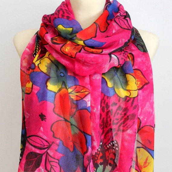 Butterfly Scarf Flower Scarves Pink Viscose Scarf Gift for Her Spring Autumn Boho Fashion Accessories Womens Scarves Gift Wife Girlfriend