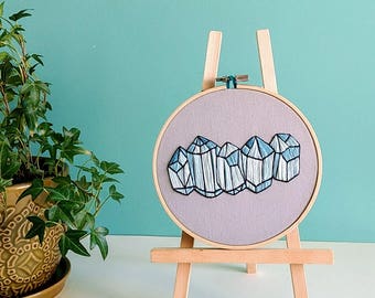 Blue Aquamarine Crystal Art. Embroidery Hoop Art. Colorful Wall Hanging. Spiritual Chakra Art. Blue Home Decor. Bohemian Boho Chic Decor.