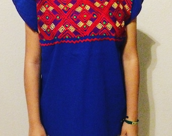 S-M Blue Mexican Embroidered Blouse